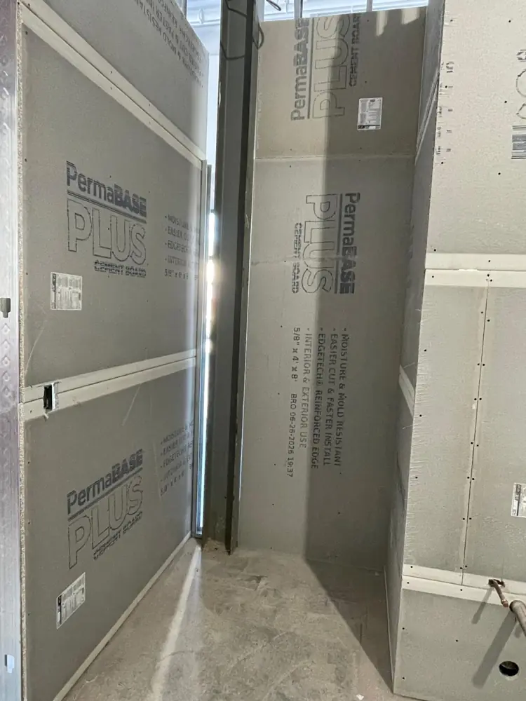 Cement board panels installed on walls