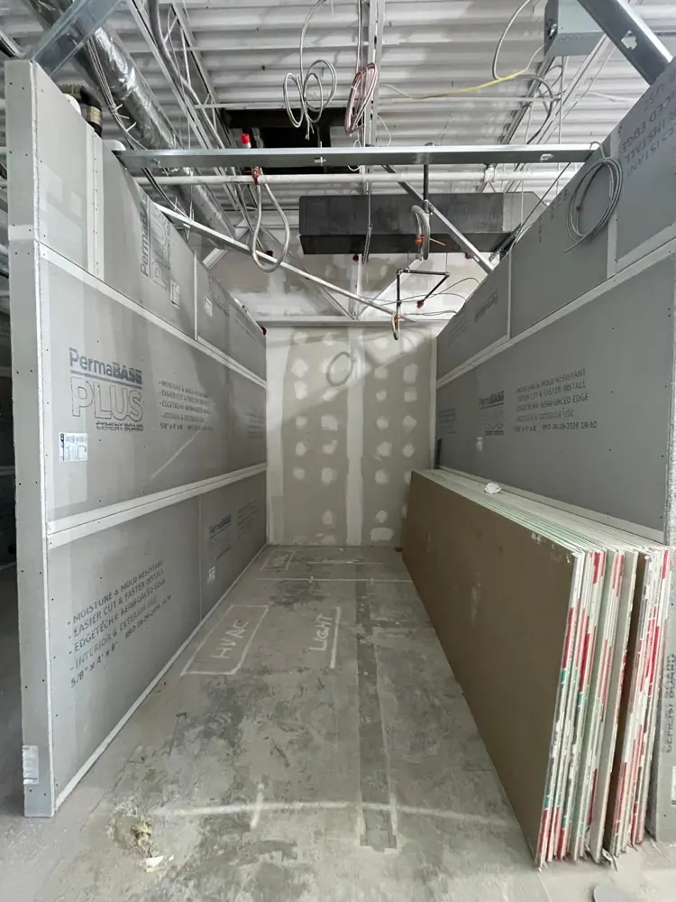 Commercial space with cement board walls