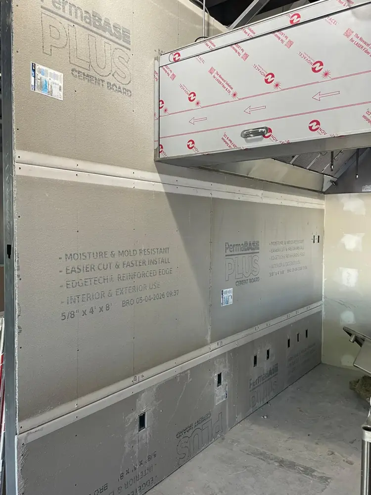Commercial walls being boarded